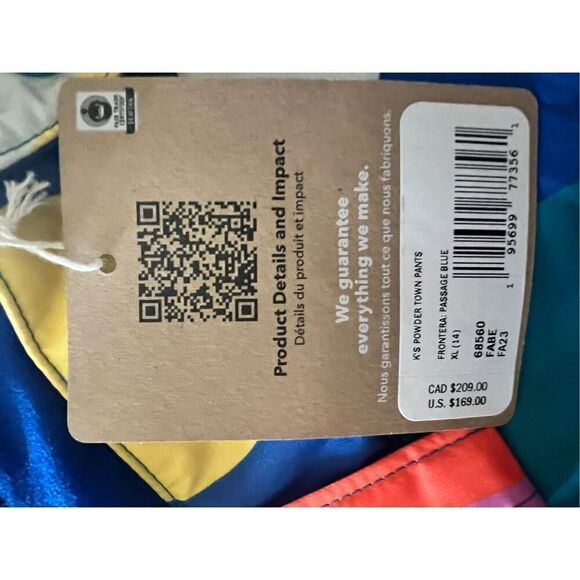 Patagonia Kids' Passage Blue Insulated Frontera Powder Town Pants Size XL NWT - Picture 7 of 7
